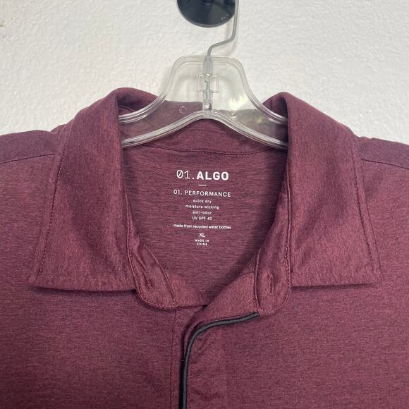 01. Algo Mens Shirt Size XL Burgundy 01. Performance Polo Short Sleeve - Picture 3 of 12